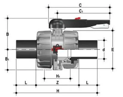 Фото Шаровой кран промышленного применения VKD с патрубками из ПЭ (CVDE) (уплотнение FKM) PP-H d110 (DN100)