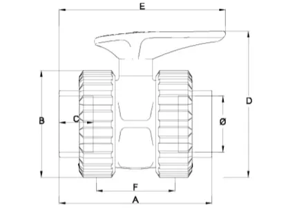 Фото Шаровой кран ПВХ промышленного применения с муфтовыми окончаниями, EPDM, Hidroten d63 (DN50)