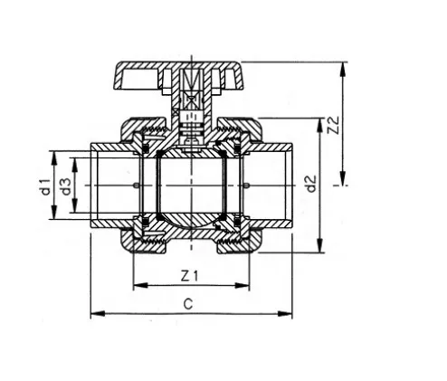 Фото Шаровой кран ПВХ промышленного применения с муфтовыми окончаниями, EPDM, VDL d32 (DN25)