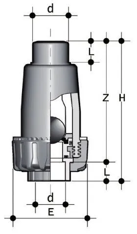Фото Шаровой обратный клапан SR c муфтовыми окончаниями (уплотнение FKM) PP-H d50 (DN40)