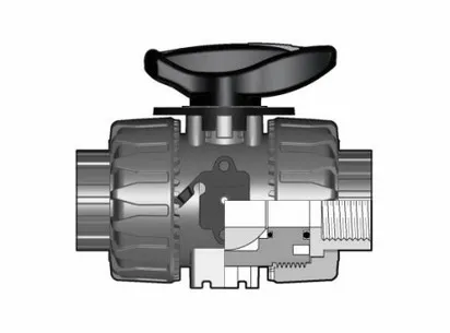 Шаровой кран для регулирования потока VKRFM c резьбовыми окончаниями (уплотнение FKM) PP-H R3/4'' (DN20)