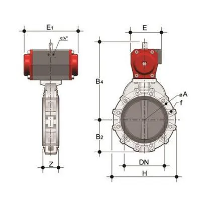 Фото Дисковый затвор промышленного применения FK ПВХ c пневмоприводом НЗ, EPDM, FIP d12" (DN300)