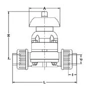 Фото Мембранный клапан IDK ПВХ с муфтовыми окончаниями, PTFE, IPS d32 (DN25)