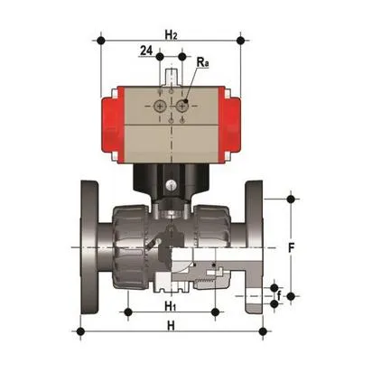 Фото Шаровой кран VKD ПВХ c пневмоприводом НЗ с фланцевыми окончаниями, EPDM, FIP d32 (DN25)