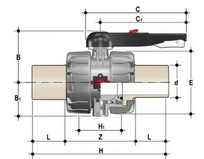 Фото Шаровой кран промышленного применения VKD с патрубками (CVDM) (уплотнение EPDM) PP-H d75 (DN65)