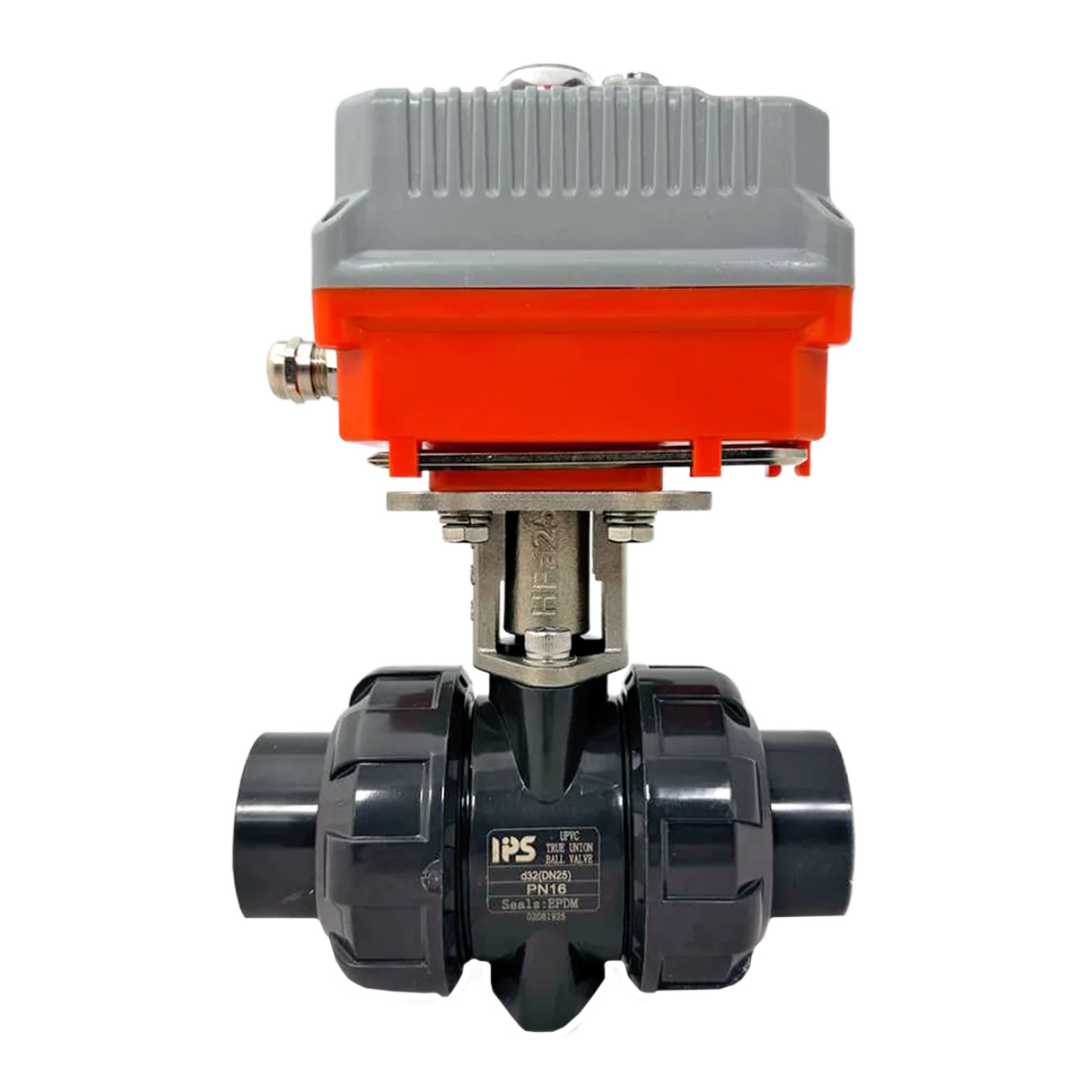 Шаровой кран IVKD ПВХ с эл.приводом (площадка IPQ) 220V, муфтовые окончания, FKM, IPS d32 (DN25)
