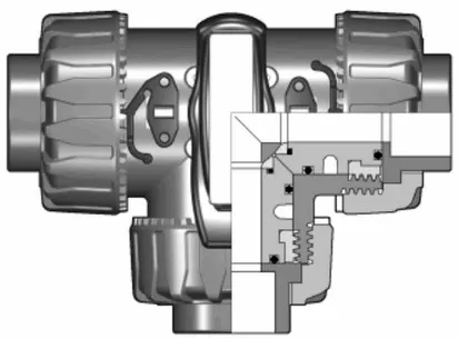 3-х ходовой шаровой кран TKD ХПВХ с муфтовыми окончаниями, L-шар d40 (DN32)