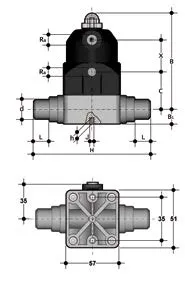 Компактный мембранный клапан CM ПВДФ с втулочными окончаниями d20 (DN15)