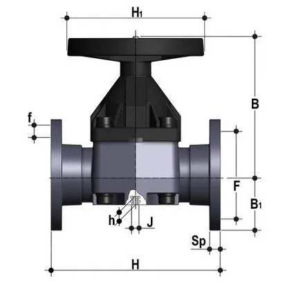 Фото Мембранный клапан VMOM с фланцевыми окончаниями (уплотнение PTFE / мембрана PTFE) PP-H d90 (DN80)