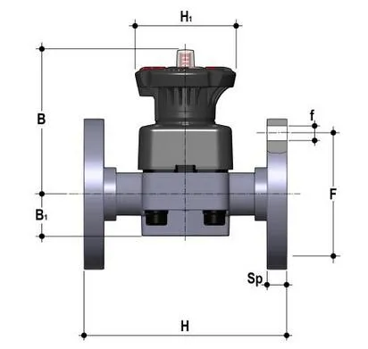 Фото Мембранный клапан DKOM c фланцевыми окончаниями (уплотнение FKM / мембрана FKM) PP-H d20 (DN15)
