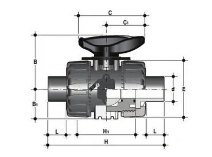 Фото Шаровой кран для регулирования потока VKRDM c муфтовыми окончаниями (уплотнение EPDM) PP-H d63 (DN50)