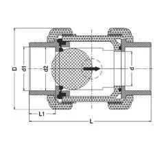 Фото Обратный клапан шаровой с муфтовыми окончанями PP-H IPS d63
