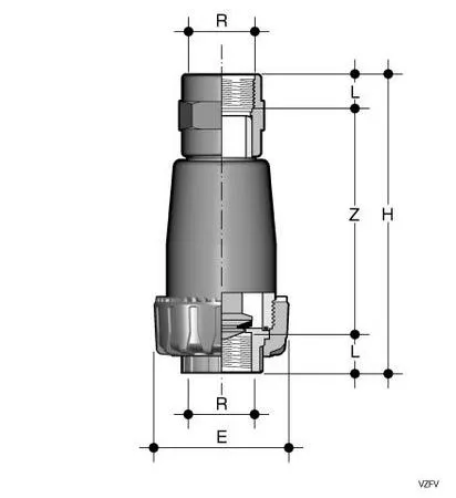 Фото Донный клапан VZFV ПВХ с резьбовыми окончаниями, EPDM, FIP R1½'' (DN40)