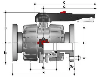 Фото Шаровой кран промышленного применения VKD ХПВХ с фланцевыми окончаниями, DN65-100 d110 (DN90)