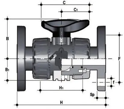 Фото Шаровой кран VKD ПВДФ c фланцевыми окончаниями d20 (DN15)