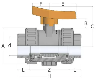 Фото Кран шаровый ХПВХ муфтовый промышленный EPDM Comer d40 (DN32)