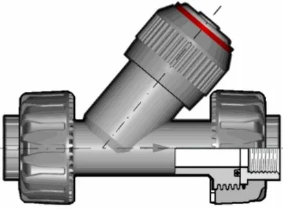 Угловой обратный клапан VRUFV ПВХ с резьбовыми окончаниями, EPDM, FIP R1½'' (DN40)