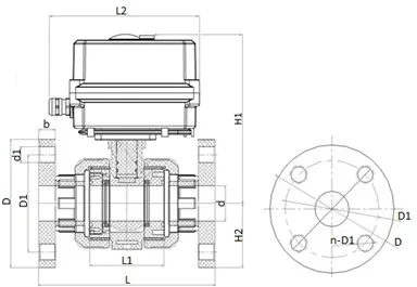 Фото Шаровой кран IVKD ПВДФ с эл.приводом 24V DC, фланцевые окончания, FKM, IPS d32 (DN25)
