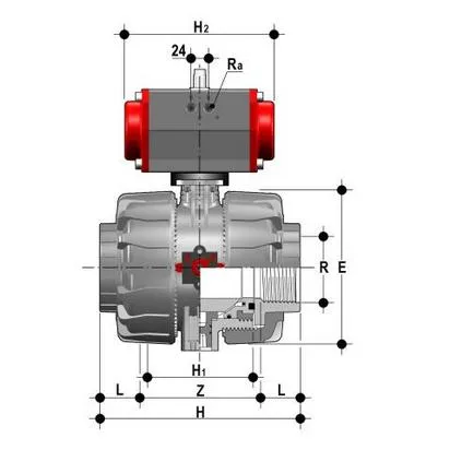 Фото Шаровой кран VKD ПВХ c пневмоприводом НЗ с резьбовыми окончаниями, EPDM, FIP R4'' (DN90)