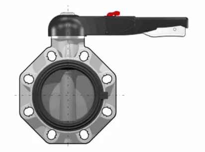 Дисковый затвор промышленного применения FKOMLM с рукояткой (уплотнение EPDM) PP-H d160 (DN150)