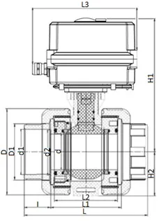 Шаровой кран IVKD ПП-гомополимер с эл.приводом 24V DC, муфтовые окончания, EPDM, IPS d50 (DN40) фото