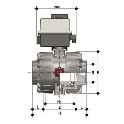 Фото Шаровой кран VKD ПВХ с эл.приводом 24V AC/DC, резьбовые окончания, EPDM, FIP R2 1/2'' (DN65)