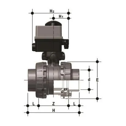 Фото Шаровой кран VXE ПВХ с эл.приводом 90-240V, муфтовые окончания, FKM, FIP d110 (DN90)