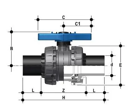Фото Шаровой кран ПВХ общего применения VEE; муфтовые окончания, EPDM, FIP d110 (DN100)