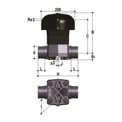 Фото Мембранный клапан VM ПВХ с пневмоприводом ДвД, втулочные окончания, EPDM, FIP d110 (DN100)