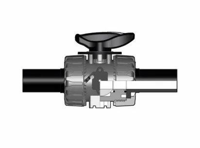Фотография Шаровой кран ПВХ для регулирования потока VKR c патрубками из ПЭ , EPDM, FIP d32 (DN25)