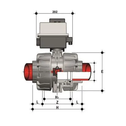Фото Шаровой кран VKD с эл.приводом 90-240V, муфтовые окончания, DN65-100 (уплотнение EPDM) PP-H d90 (DN80)