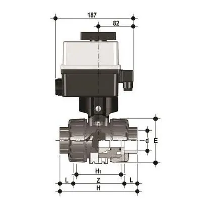 Фото Шаровой кран VKD ХПВХ с эл.приводом 24V AC/DC, муфтовые окончания d20 (DN15)