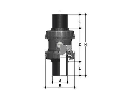 Фото Шаровой обратный клапан SSEBEV ПВХ; с ПЭ патрубками; DN65-100, EPDM, FIP d75 (DN65)