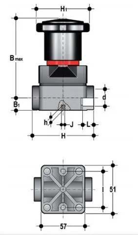 Фото Компактный мембранный клапан CMIV ПВХ с муфтовыми окончаниями, PTFE, FIP d20 (DN15)
