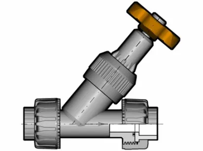 Угловой вентиль VVUIV ПВХ с разборными муфтовыми окончаниями, EPDM, FIP d20 (DN15)