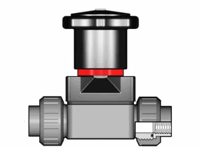 Компактный мембранный клапан CMUFV ПВХ с разборными муфтовыми окончаниями, FKM, FIP d15 (DN15)