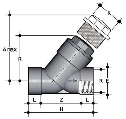 Фото Угловой обратный клапан VRFV ПВХ с резьбовыми окончаниями, EPDM, FIP R4'' (DN100)