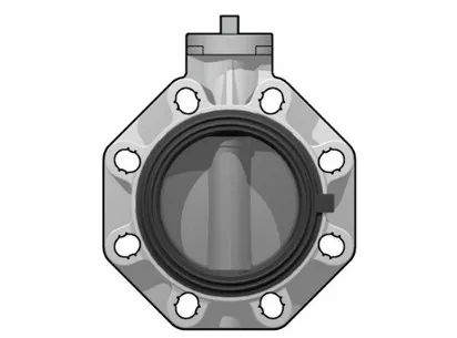 Дисковый затвор промышленного применения FKOMFM со свободным штоком (уплотнение EPDM) PP-H d63 (DN50)