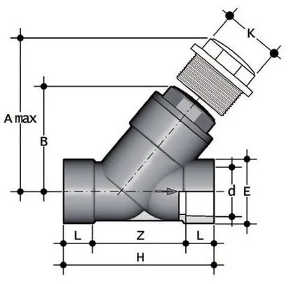 Фото Угловой обратный клапан VRIV ПВХ с муфтовыми окончаниями, EPDM, FIP d75 (DN65)