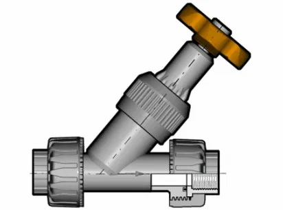 Угловой вентиль VVUFV ПВХ с резьбовыми окончаниями, EPDM, FIP R1¼'' (DN32)