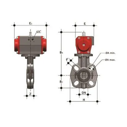 Фото Дисковый затвор общего применения FE ПВХ c пневмоприводом НЗ, EPDM, FIP d63 (DN50)