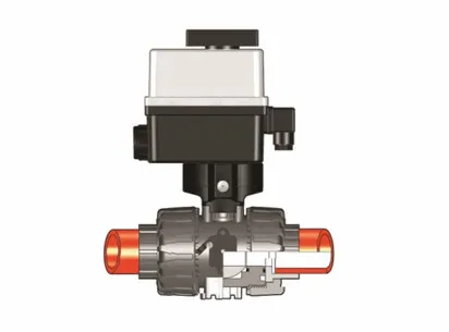 Шаровой кран для регулирования потока VKR ПВДФ с эл.приводом 90-240V, муфтовые окончания d63 (DN50)