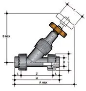 Фото Угловой вентиль VVUFV ПВХ с резьбовыми окончаниями, EPDM, FIP R1½'' (DN40)