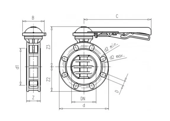 Фото Дисковый затвор ПВХ с рукояткой, EPDM, VDL d225 (DN200)