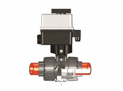 Шаровой кран VKD ПВДФ с эл.приводом 90-240V, муфтовые окончания d63 (DN50)
