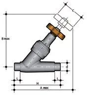 Фото Угловой вентиль VVDV ПВХ с втулочными окончаниями, EPDM, FIP d32 (DN25)