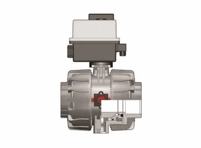 Шаровой кран VKD ПВХ с эл.приводом 24V AC/DC, муфтовые окончания, FKM, FIP d90 (DN80)