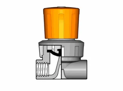 Мембранный мини-клапан VMFV ПВХ c муфтовыми окончаниями c ВР, EPDM, FIP R1/4'' (DN8)
