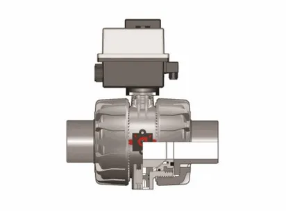 Шаровой кран VKD ПВДФ с эл.приводом 90-240V, втулочные окончания d90 (DN80)