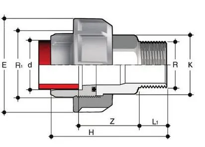 Фото Муфта разборная переходная PP-H / нерж.сталь, HР, (FKM) FIP PN10 50x1 1/2